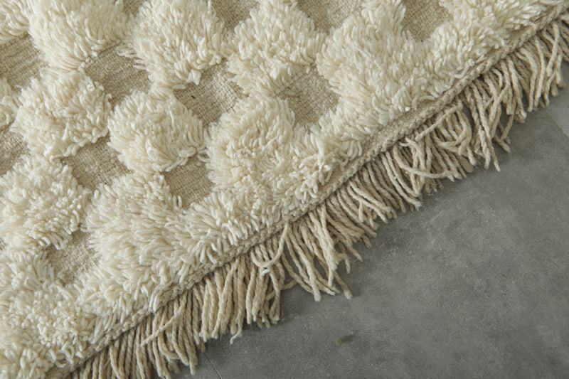 White and beige checkered Moroccan runner rug - 11.9 ft x 3.9 ft