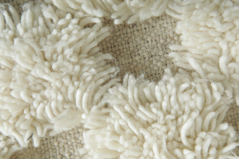 White and beige checkered Moroccan runner rug - 11.9 ft x 3.9 ft