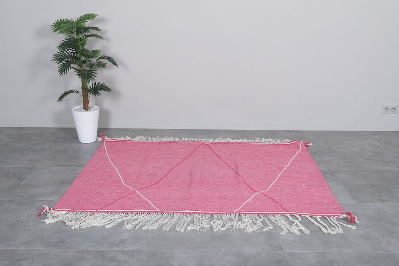 Pink Moroccan Rug - 6.2 x 4.6 ft with Diamond Accents - Handwoven Kilim