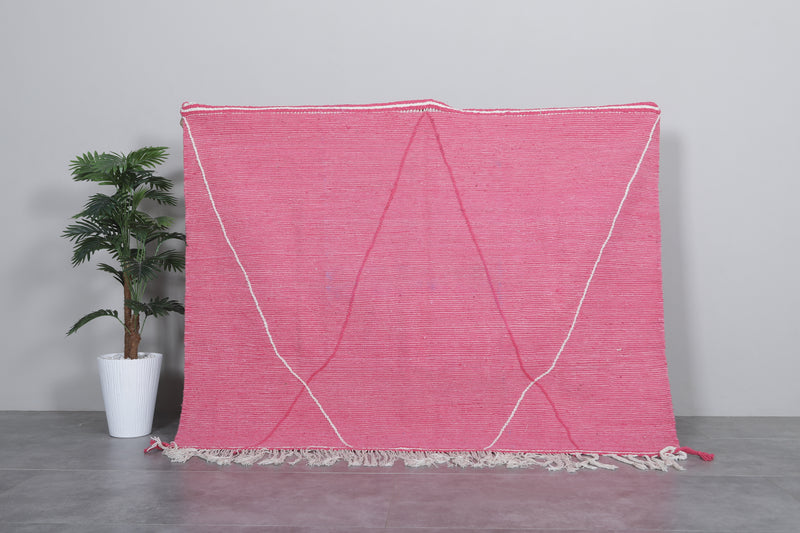 Pink Moroccan Rug - 6.2 x 4.6 ft with Diamond Accents - Handwoven Kilim