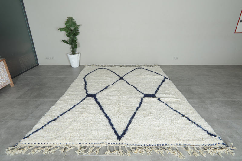Custom Moroccan Wool Rug – Cream & Navy Geometric Handmade Berber Carpet