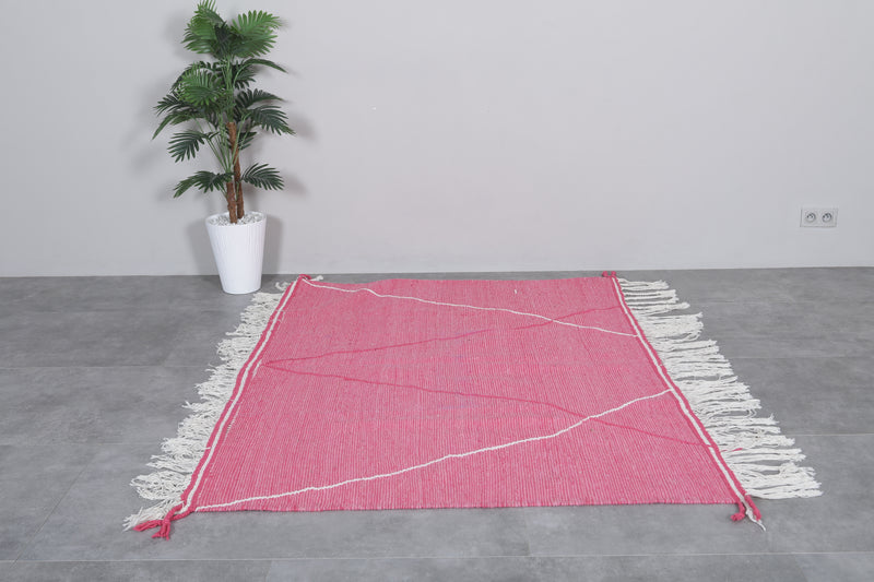Pink Moroccan Rug - 6.2 x 4.6 ft with Diamond Accents - Handwoven Kilim
