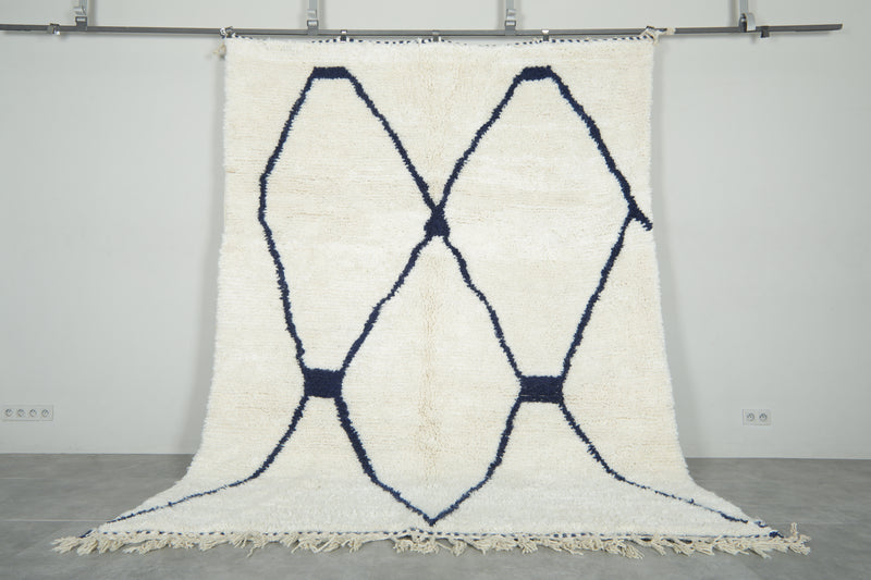 Custom Moroccan Wool Rug – Cream & Navy Geometric Handmade Berber Carpet