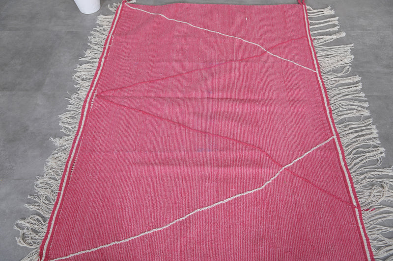 Pink Moroccan Rug - 6.2 x 4.6 ft with Diamond Accents - Handwoven Kilim