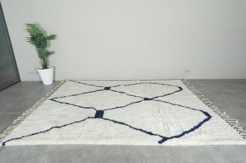Custom Moroccan Wool Rug – Cream & Navy Geometric Handmade Berber Carpet