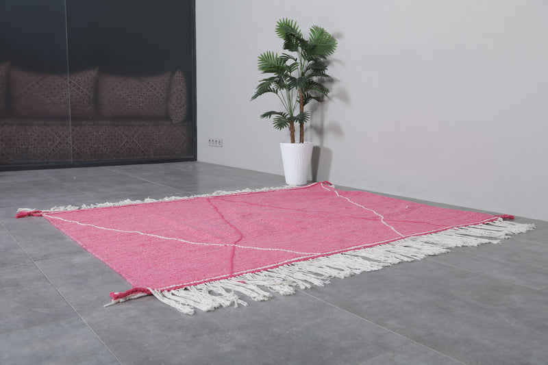 Pink Moroccan Rug - 6.2 x 4.6 ft with Diamond Accents - Handwoven Kilim
