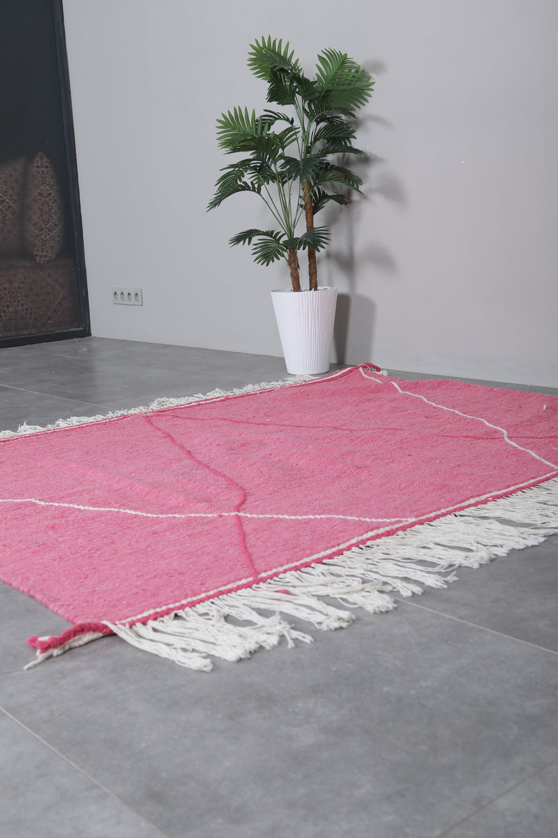 Pink Moroccan Rug - 6.2 x 4.6 ft with Diamond Accents - Handwoven Kilim