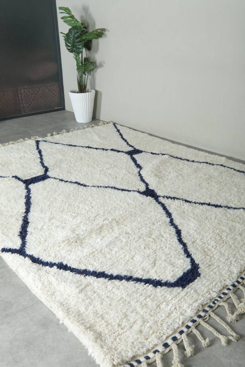 Custom Moroccan Wool Rug – Cream & Navy Geometric Handmade Berber Carpet