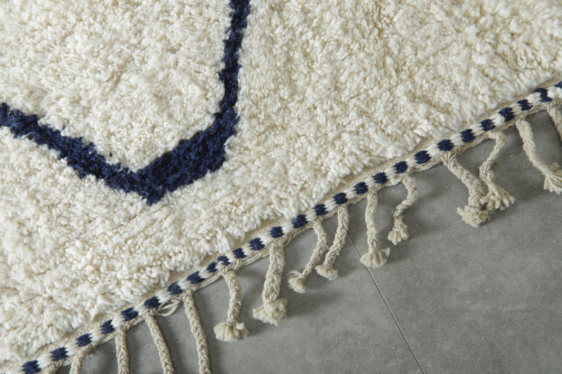 Handmade white and navy beni ourain Moroccan rug - 7.8 ft x 10.1 ft