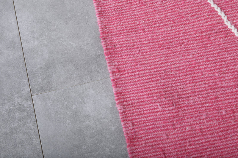 Pink Moroccan Rug - 6.2 x 4.6 ft with Diamond Accents - Handwoven Kilim