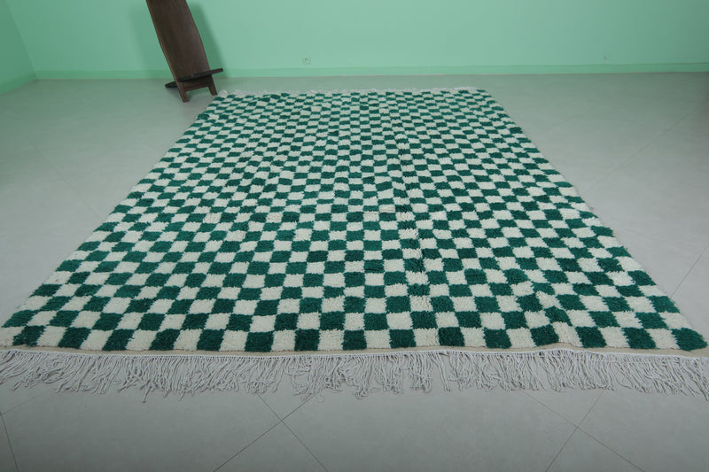 Moroccan berber rug - 8.2 x 10.3 Feet | Green & white checkered carpet - Beni ourain rugs