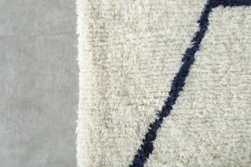 Custom Moroccan Wool Rug – Cream & Navy Geometric Handmade Berber Carpet
