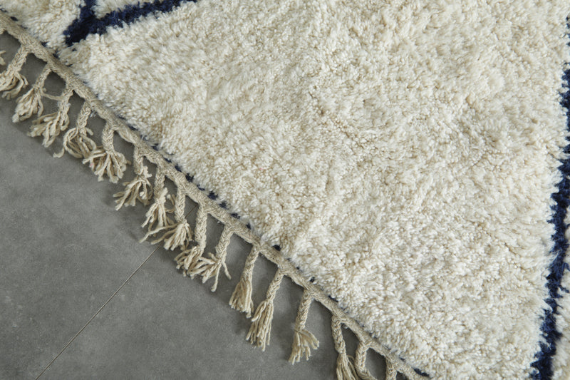 Custom Moroccan Wool Rug – Cream & Navy Geometric Handmade Berber Carpet