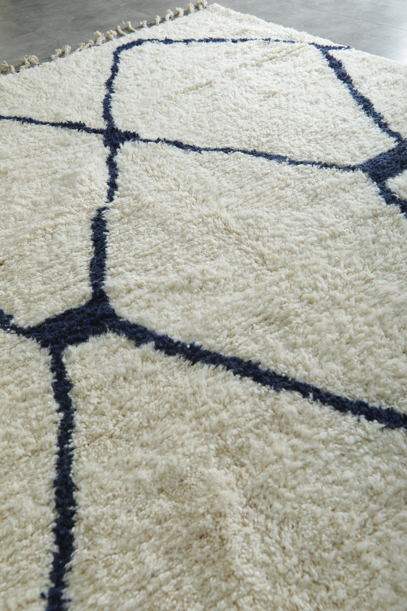 Custom Moroccan Wool Rug – Cream & Navy Geometric Handmade Berber Carpet