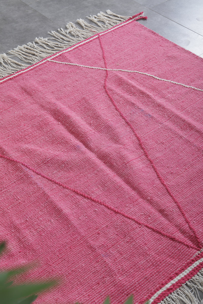 Pink Moroccan Rug - 6.2 x 4.6 ft with Diamond Accents - Handwoven Kilim