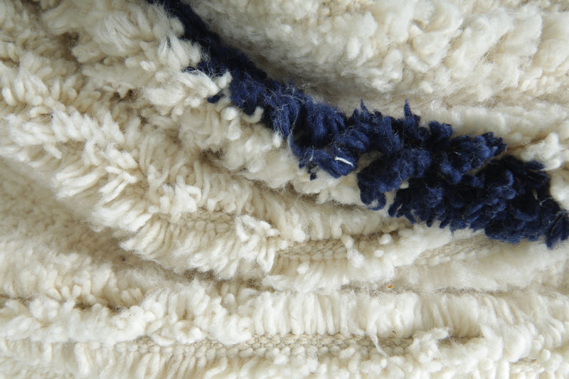 Handmade white and navy beni ourain Moroccan rug - 7.8 ft x 10.1 ft