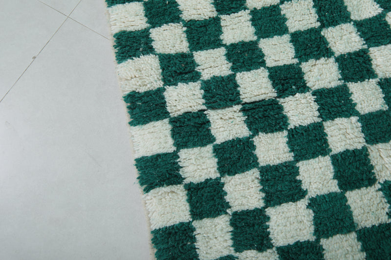 Moroccan berber rug - 8.2 x 10.3 Feet | Green & white checkered carpet - Beni ourain rugs
