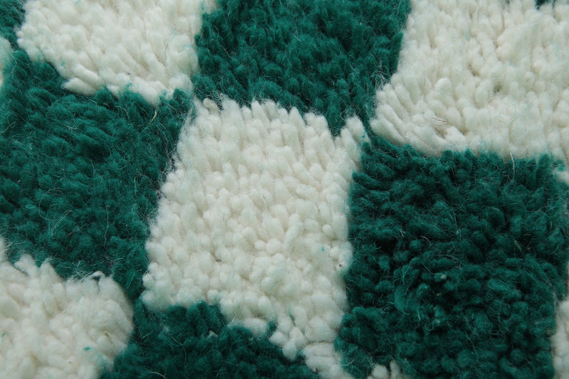 Moroccan berber rug - 8.2 x 10.3 Feet | Green & white checkered carpet - Beni ourain rugs