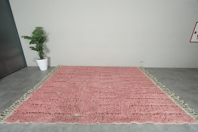 Custom Pink Moroccan Rug – Handmade Wool Berber Carpet with Ivory Stripes