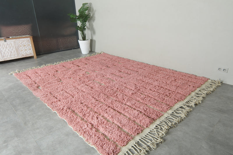 Custom Pink Moroccan Rug – Handmade Wool Berber Carpet with Ivory Stripes