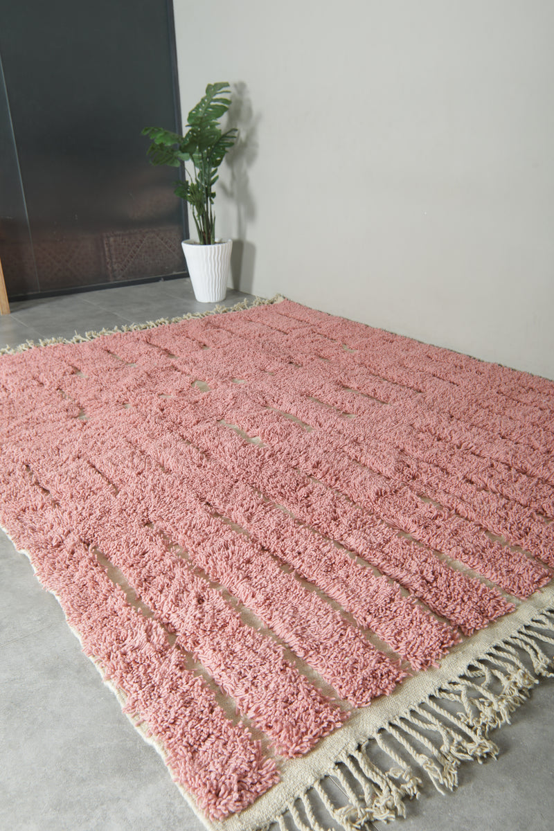 Custom Pink Moroccan Rug – Handmade Wool Berber Carpet with Ivory Stripes