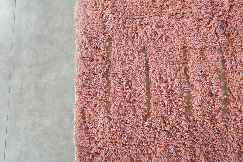 Custom Pink Moroccan Rug – Handmade Wool Berber Carpet with Ivory Stripes