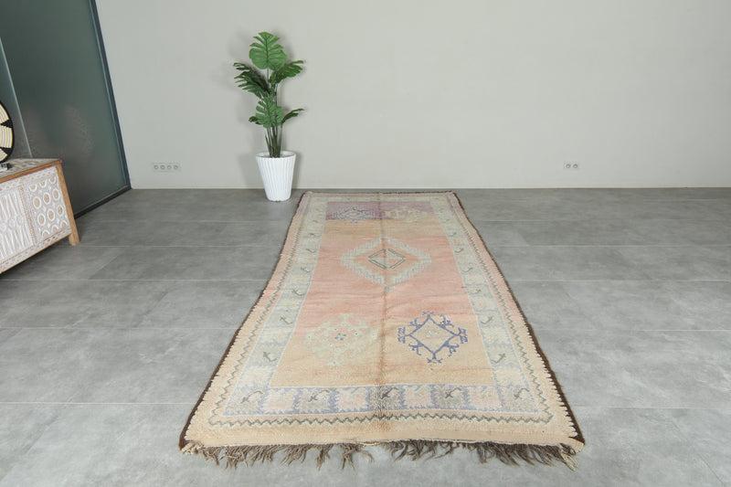 Beige runner Moroccan rug - 4.9 ft x 11.4 ft - Eco-friendly wool carpet - moroccan rug