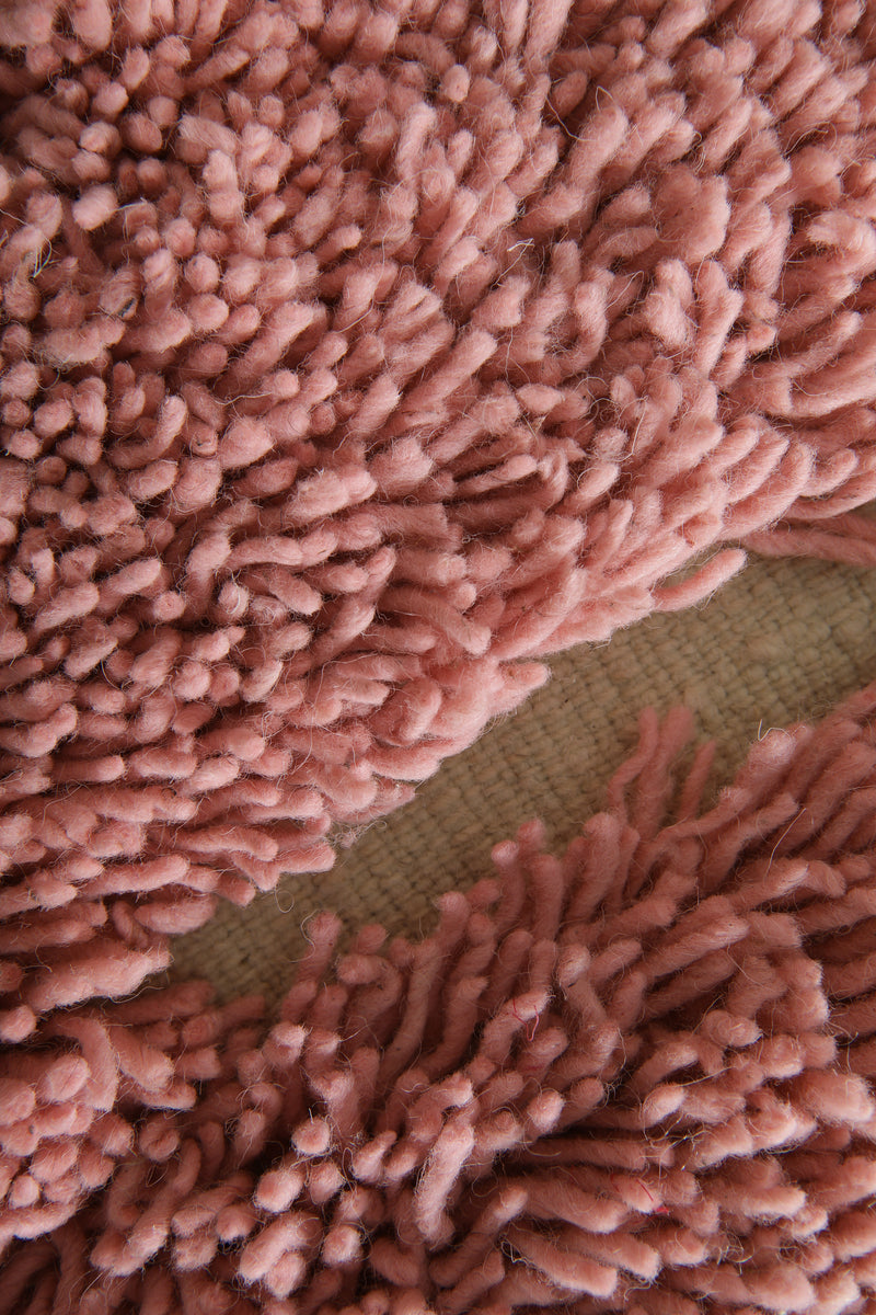 Custom Pink Moroccan Rug – Handmade Wool Berber Carpet with Ivory Stripes