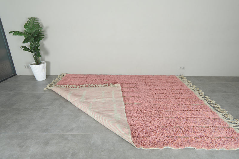 Custom Pink Moroccan Rug – Handmade Wool Berber Carpet with Ivory Stripes