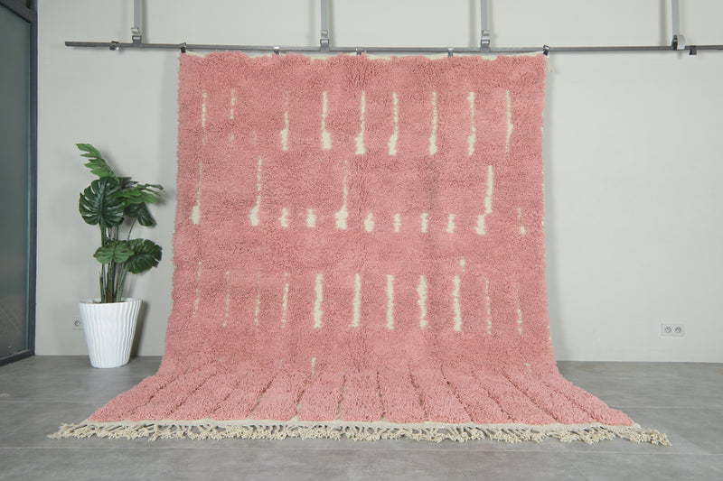 Custom Pink Moroccan Rug – Handmade Wool Berber Carpet with Ivory Stripes