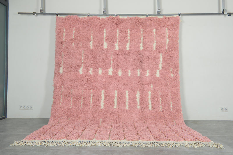 Custom Pink Moroccan Rug – Handmade Wool Berber Carpet with Ivory Stripes