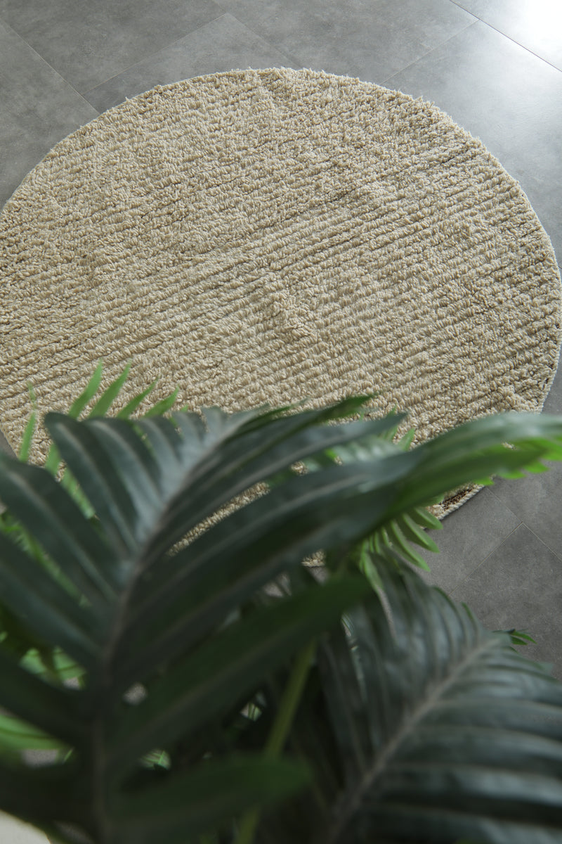 Soft Woven Round Rug – Handcrafted Textured Cotton Blend