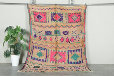 Beige geometric Moroccan rug - 5.5 ft x 7.1 ft - Handwoven carpet - Boucherouite rug