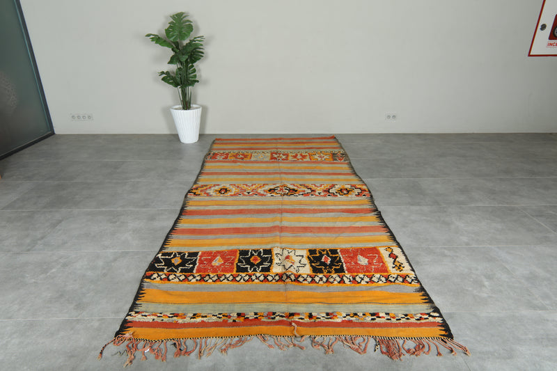 Orange & gray striped Moroccan rug - 5.3 ft x 11.1 ft - Flat woven rugs