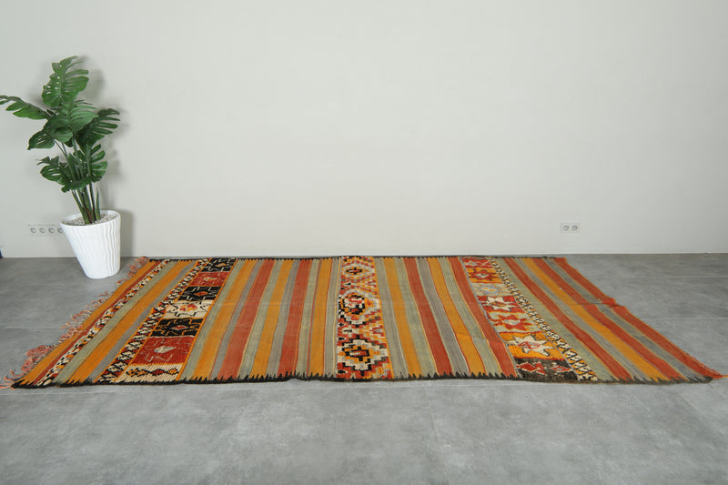 Orange & gray striped Moroccan rug - 5.3 ft x 11.1 ft - Flat woven rugs