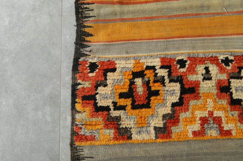 Orange & gray striped Moroccan rug - 5.3 ft x 11.1 ft - Flat woven rugs