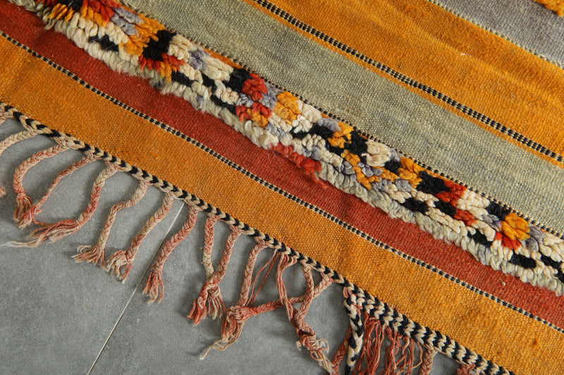 Orange & gray striped Moroccan rug - 5.3 ft x 11.1 ft - Flat woven rugs