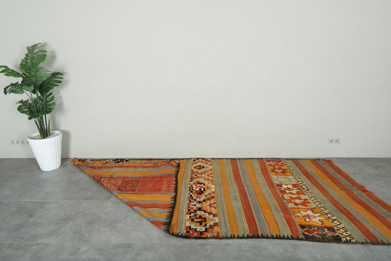 Orange & gray striped Moroccan rug - 5.3 ft x 11.1 ft - Flat woven rugs