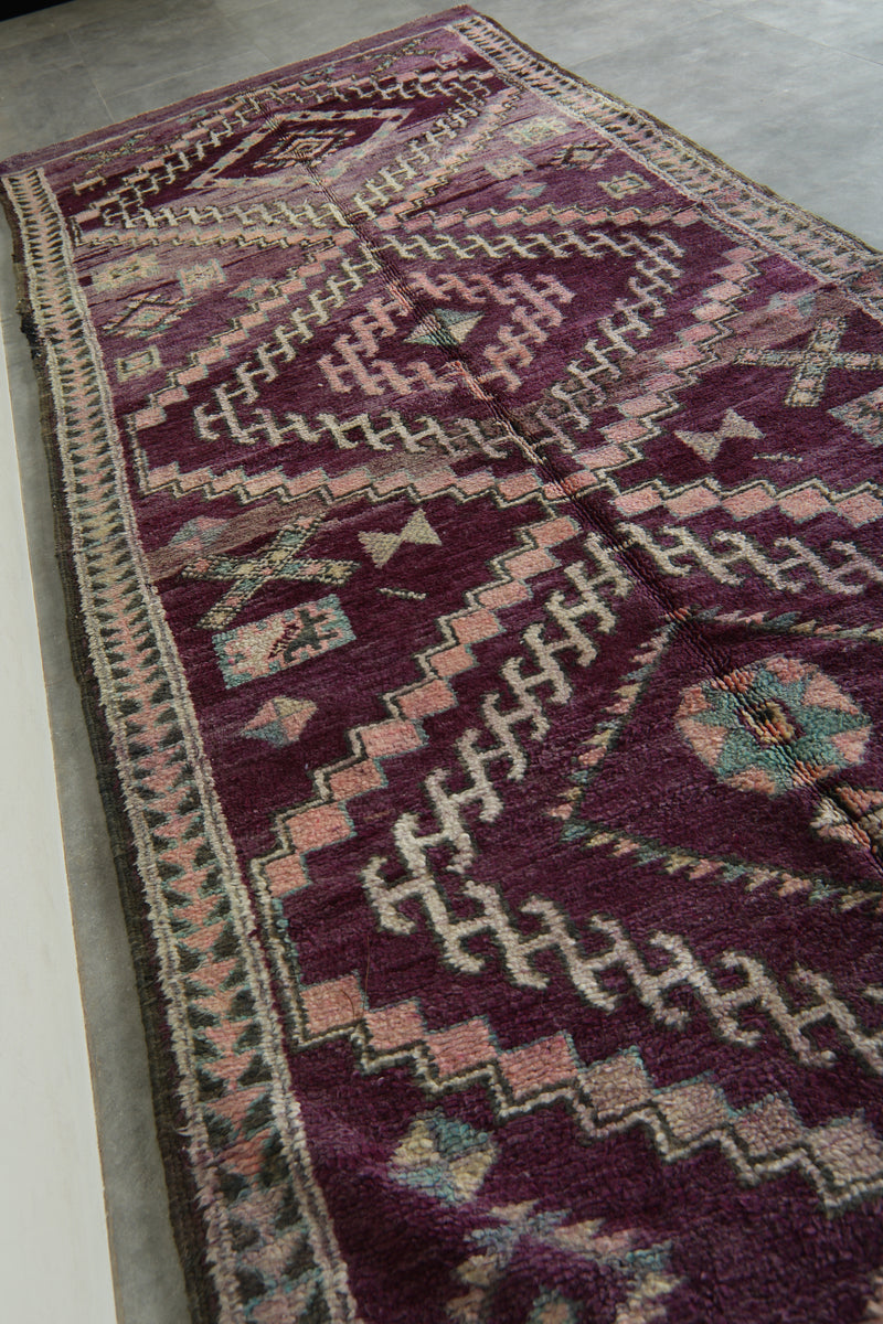 Purple Moroccan azilal rug - 5.3 ft x 13.5 ft - Handwoven runner berber rug