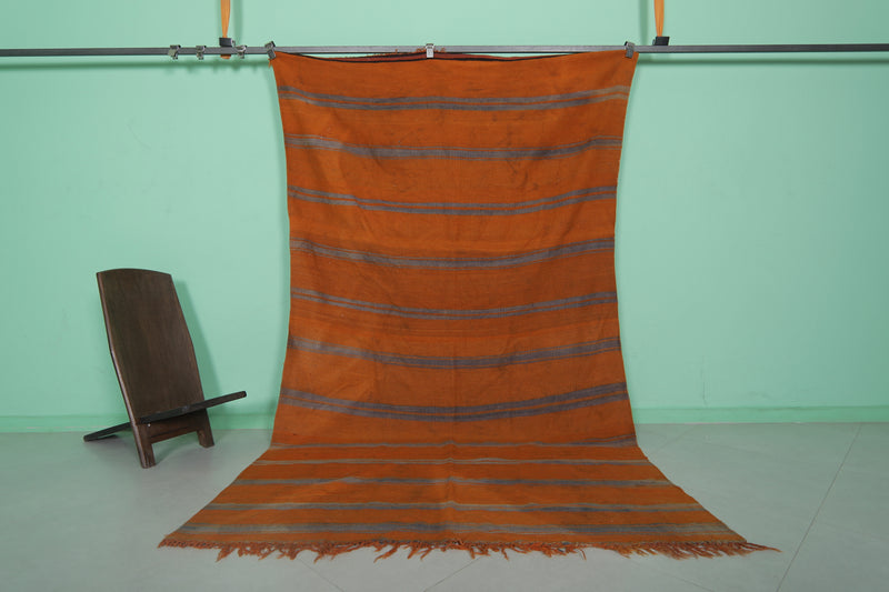 Moroccan Wool Rug 5.4x9.4 FT - Handwoven Striped Design - 