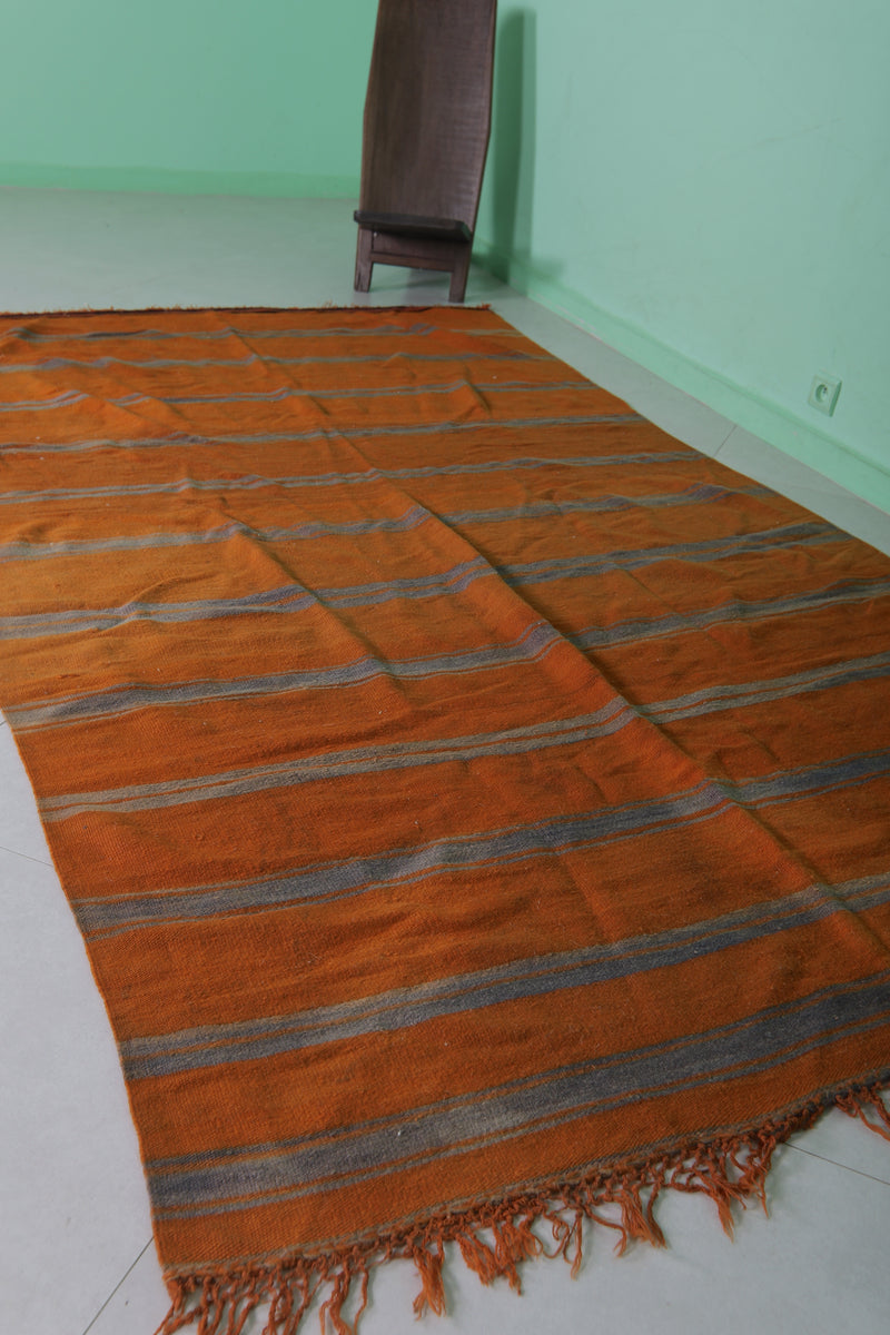 Moroccan Wool Rug 5.4x9.4 FT - Handwoven Striped Design - 