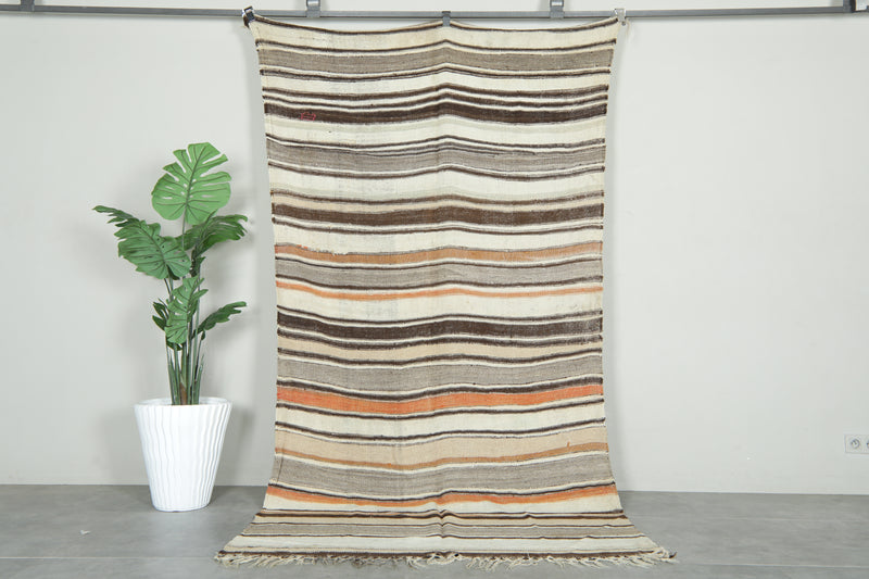 Striped Moroccan rug - 5.4 ft x 11.1 ft - Handwoven carpet