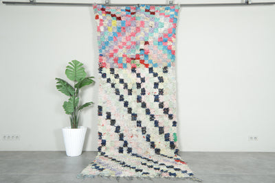 Runner Moroccan boucherouite rug - 4.2 ft x 11 ft - Multicolor & checkered design - Boucherouite rug