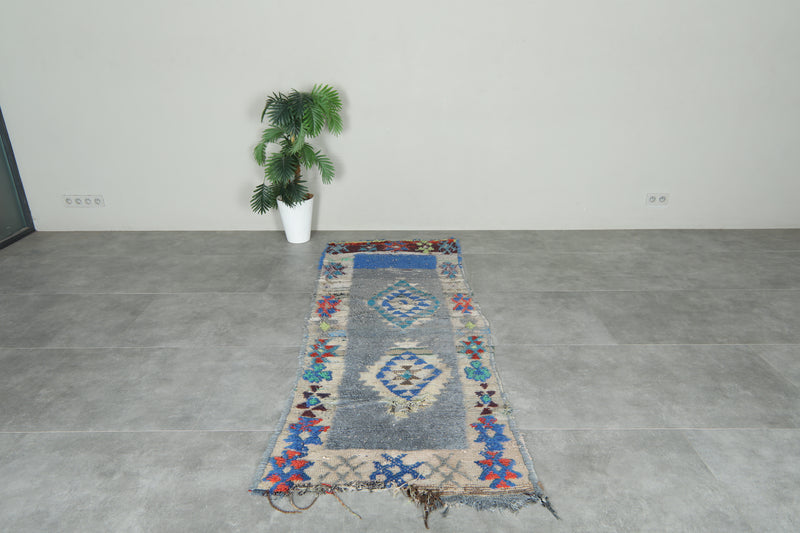 Geometric Moroccan runner rug - 3 ft x 7.7 ft - Handwoven wool carpet - Runner moroccan rugs