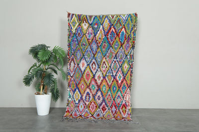 Moroccan multicolor diamond rug - 3.2 ft x 5.5 ft - Geometric boucherouite rug - Boucherouite rug