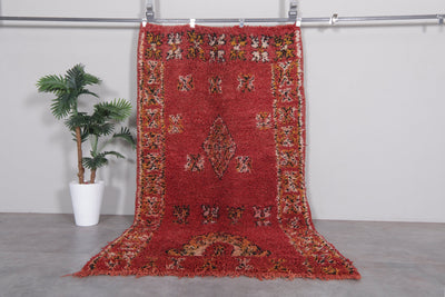 Vintage Moroccan Rug with Bold Red Design - 4.4 x 8.3 Feet - area rugs