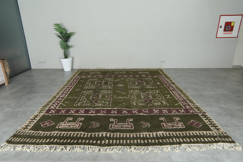 Olive green Moroccan rug – Tribal berber design - 9.4 ft x 12 ft