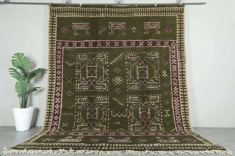 Olive green Moroccan rug – Tribal berber design - 9.4 ft x 12 ft