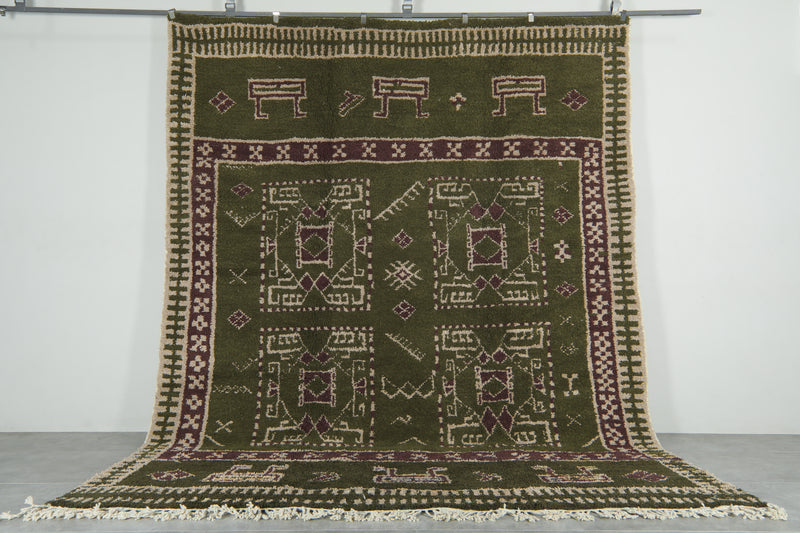 Olive green Moroccan rug – Tribal berber design - 9.4 ft x 12 ft