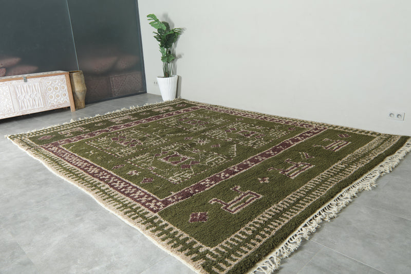 Olive green Moroccan rug – Tribal berber design - 9.4 ft x 12 ft